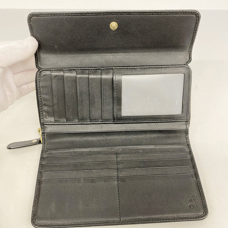 【6fb3189-k】グッチ 長財布 マイクログッチシマ 449364 レザー ブラック ゴールド金具【中古】レディース