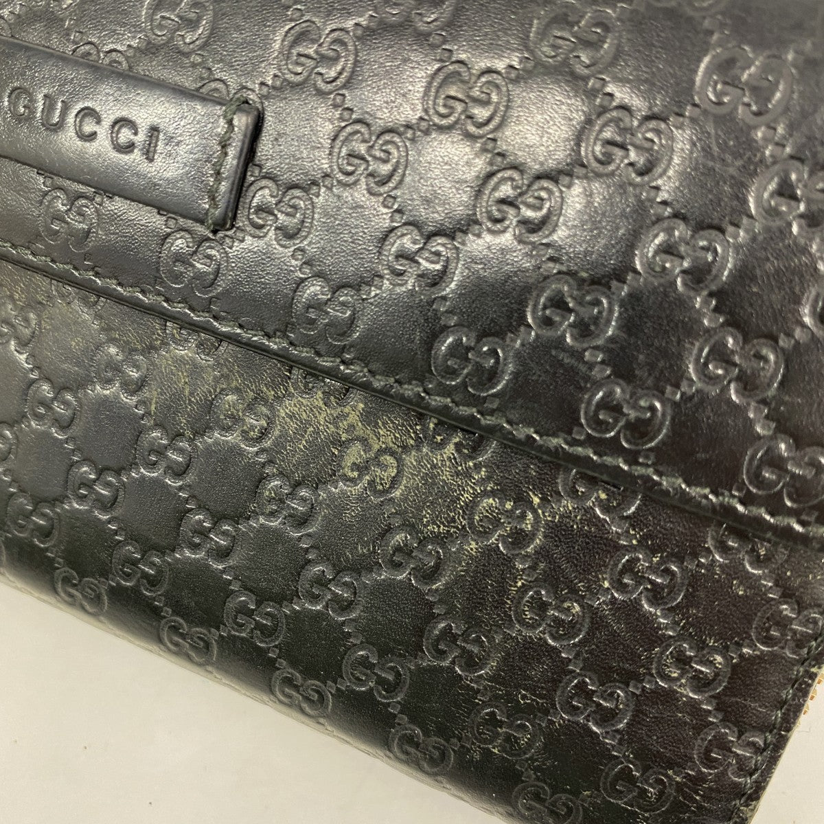 【6fb3189-k】グッチ 長財布 マイクログッチシマ 449364 レザー ブラック ゴールド金具【中古】レディース