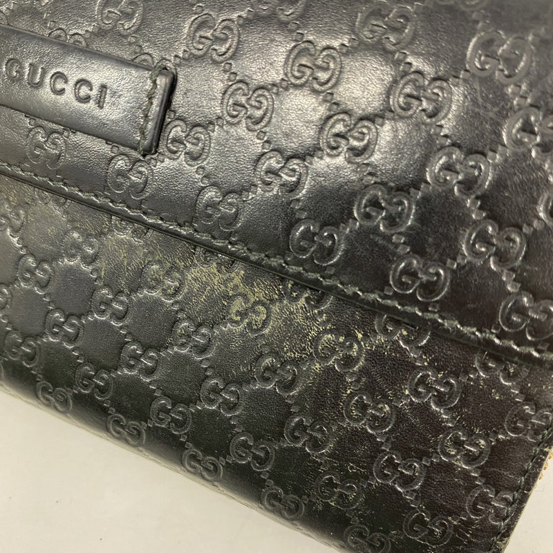 【6fb3189-k】グッチ 長財布 マイクログッチシマ 449364 レザー ブラック ゴールド金具【中古】レディース