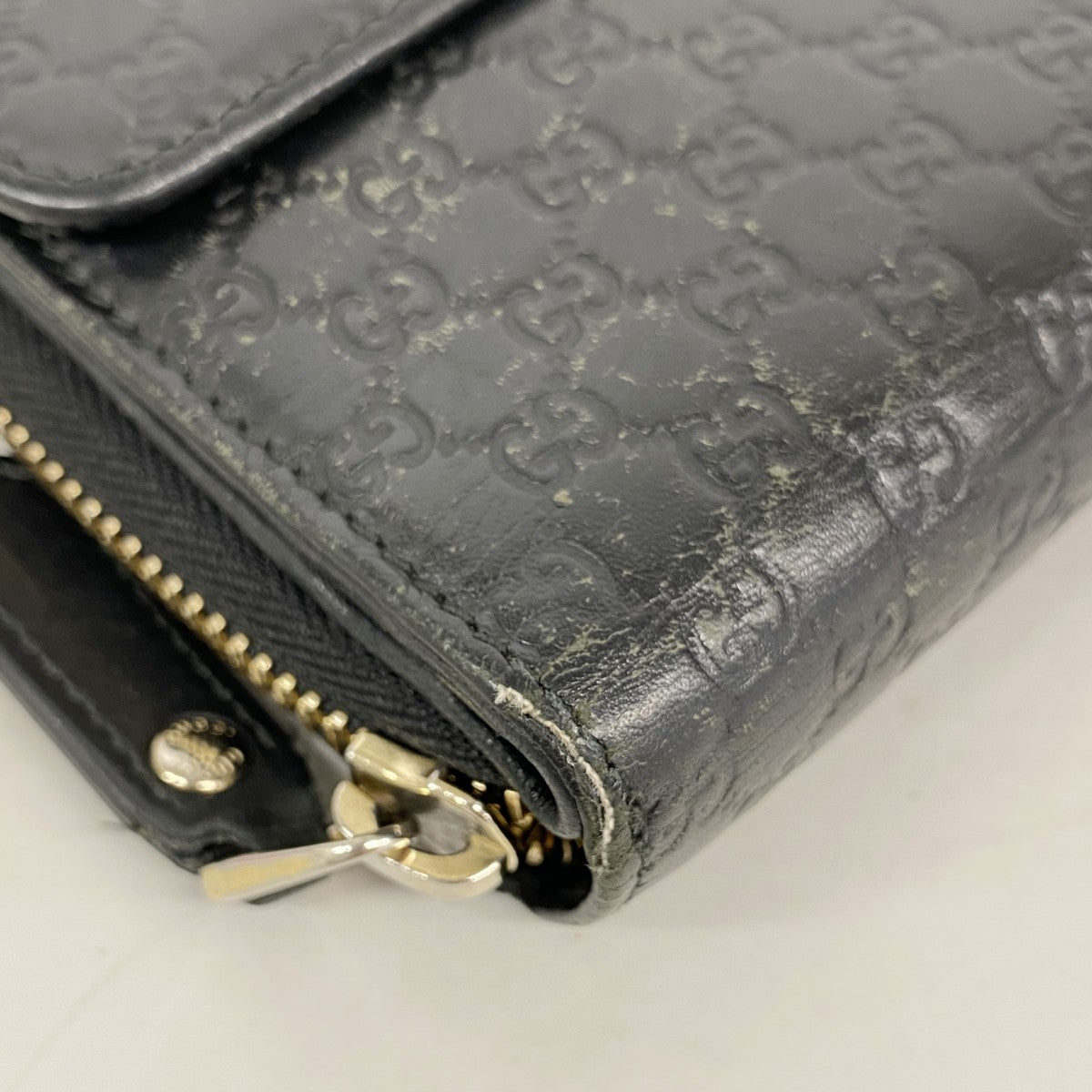 【6fb3189-k】グッチ 長財布 マイクログッチシマ 449364 レザー ブラック ゴールド金具【中古】レディース