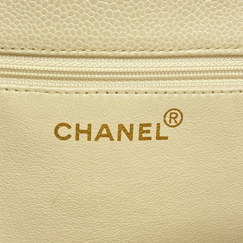 【6fb3200】シャネル トートバッグ キャビアスキン ホワイト ゴールド金具【中古】レディース