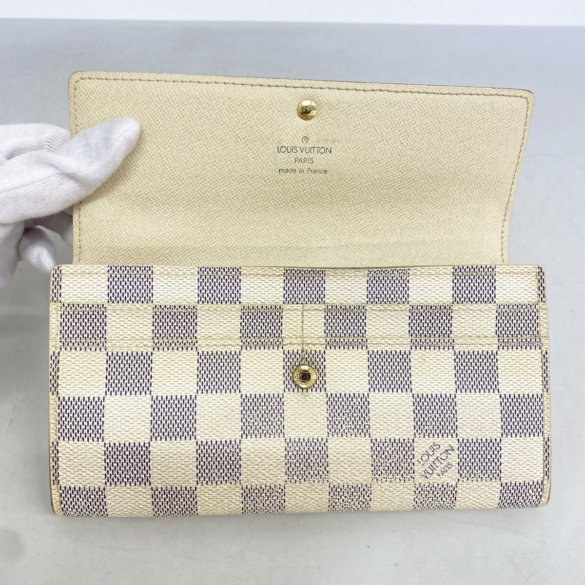 【6fb3203】ルイヴィトン 長財布 ダミエ・アズール ポルトフォイユサラ N61735 ホワイト【中古】レディース