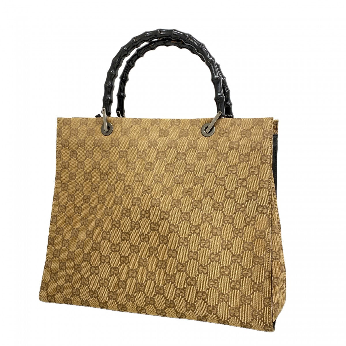 【6fb3208】グッチ トートバッグ GGキャンバス/バンブー 002 1010 キャンバス ベージュ ブラック シルバー金具【中古】レディース