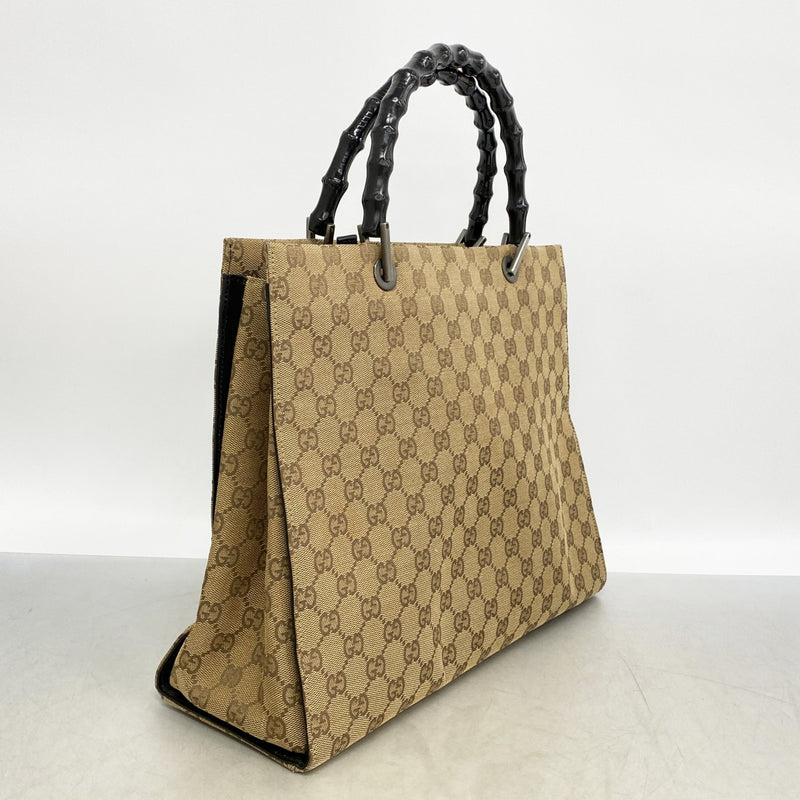 【6fb3208】グッチ トートバッグ GGキャンバス/バンブー 002 1010 キャンバス ベージュ ブラック シルバー金具【中古】レディース