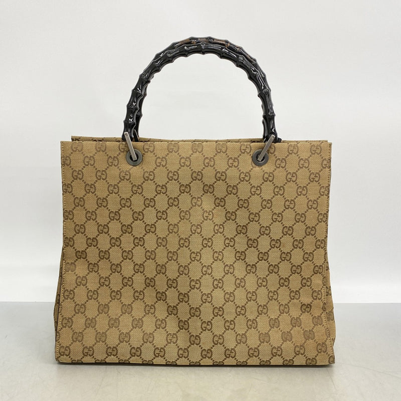 【6fb3208】グッチ トートバッグ GGキャンバス/バンブー 002 1010 キャンバス ベージュ ブラック シルバー金具【中古】レディース