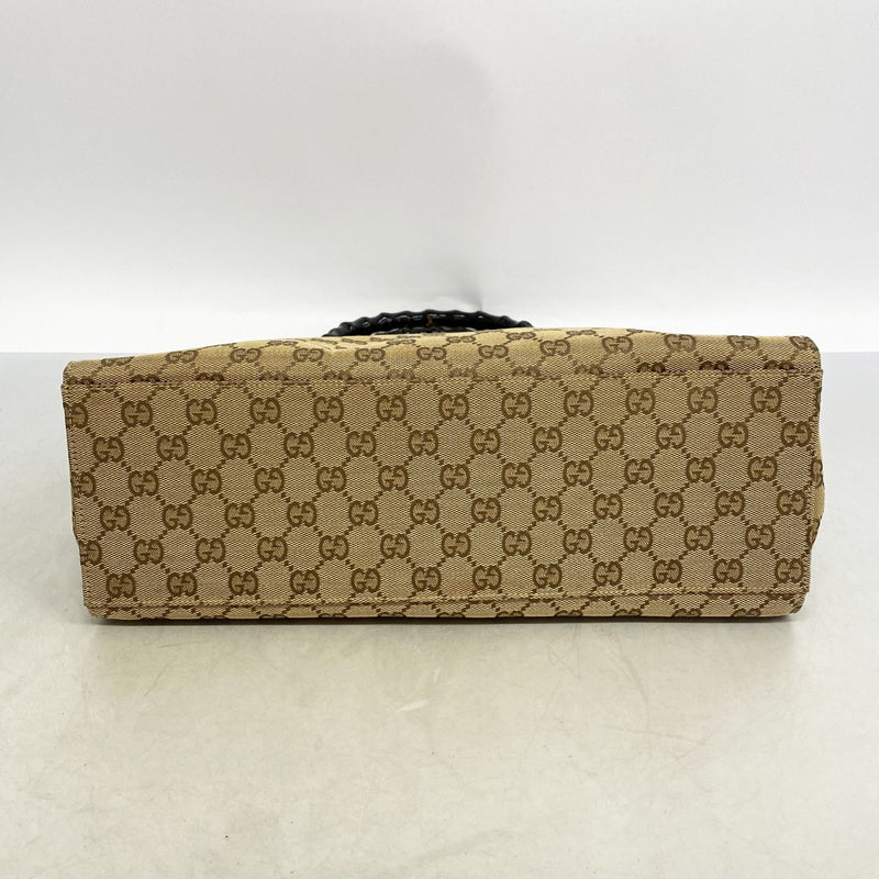 【6fb3208】グッチ トートバッグ GGキャンバス/バンブー 002 1010 キャンバス ベージュ ブラック シルバー金具【中古】レディース