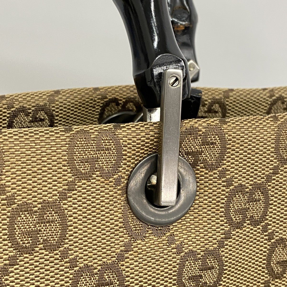 【6fb3208】グッチ トートバッグ GGキャンバス/バンブー 002 1010 キャンバス ベージュ ブラック シルバー金具【中古】レディース