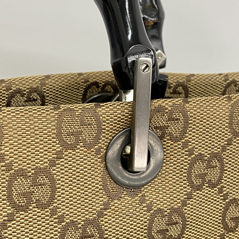 【6fb3208】グッチ トートバッグ GGキャンバス/バンブー 002 1010 キャンバス ベージュ ブラック シルバー金具【中古】レディース