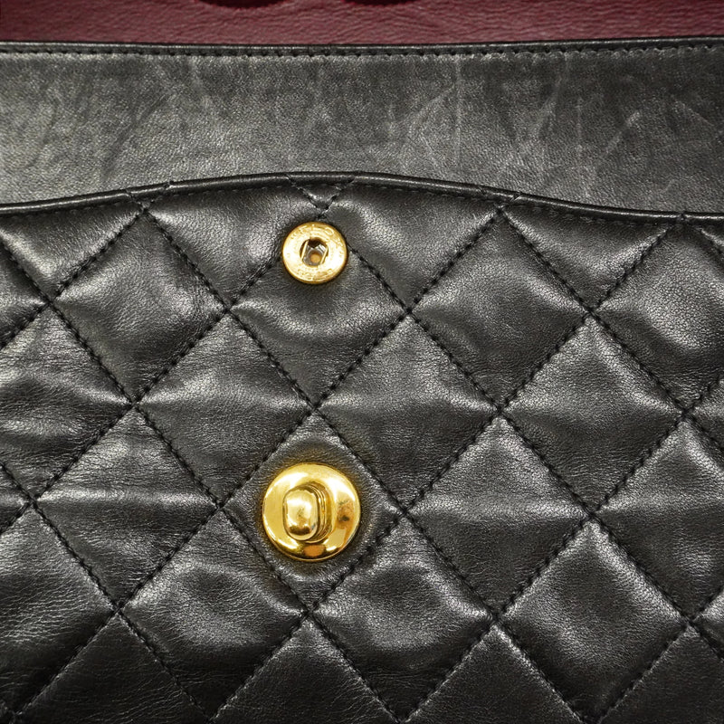 【6fb3210】シャネル ショルダーバッグ マトラッセ Wフラップ Wチェーン ラムスキン ブラック ゴールド金具【中古】レディース