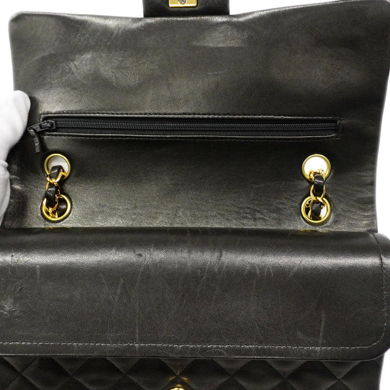 【6fb3210】シャネル ショルダーバッグ マトラッセ Wフラップ Wチェーン ラムスキン ブラック ゴールド金具【中古】レディース