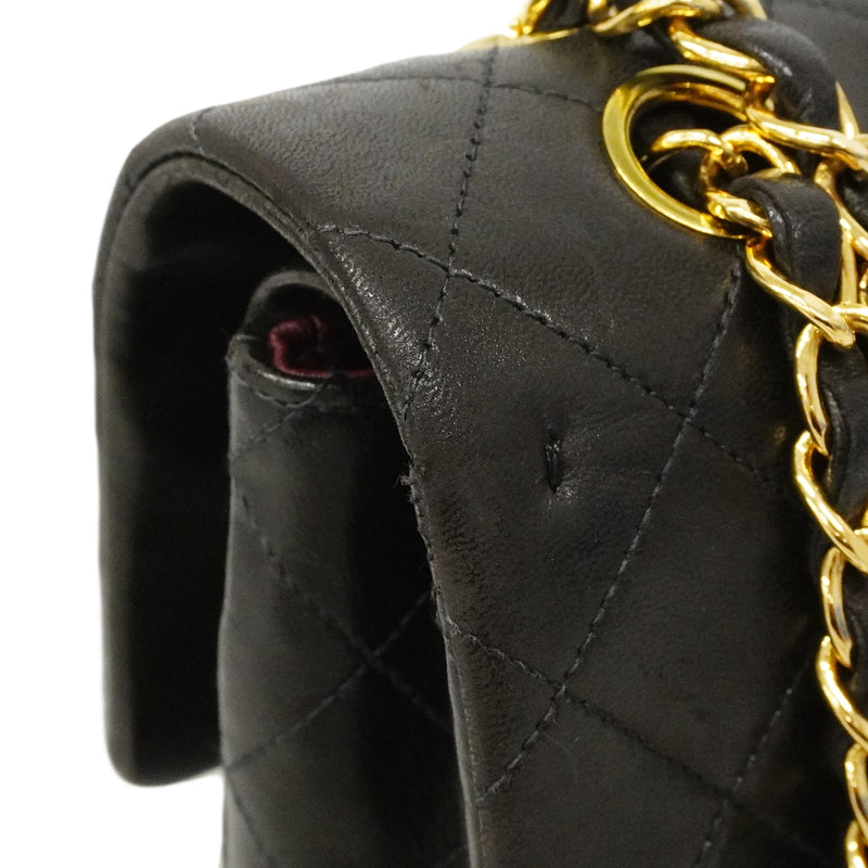 【6fb3210】シャネル ショルダーバッグ マトラッセ Wフラップ Wチェーン ラムスキン ブラック ゴールド金具【中古】レディース