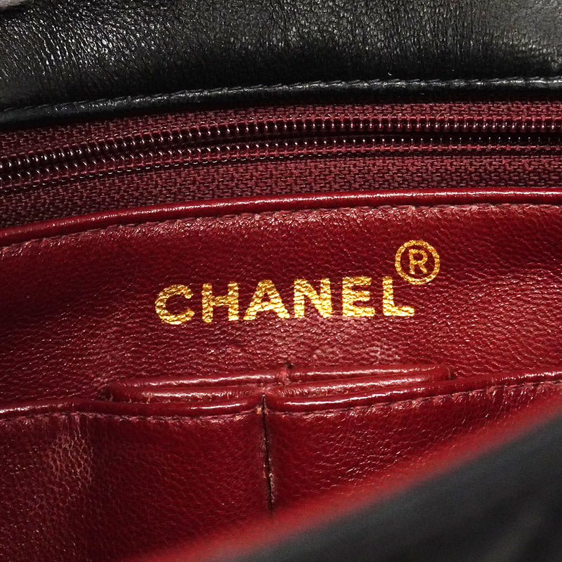 【6fb3212】シャネル ショルダーバッグ ミニマトラッセ チェーンショルダー ラムスキン ブラック ゴールド金具【中古】レディース