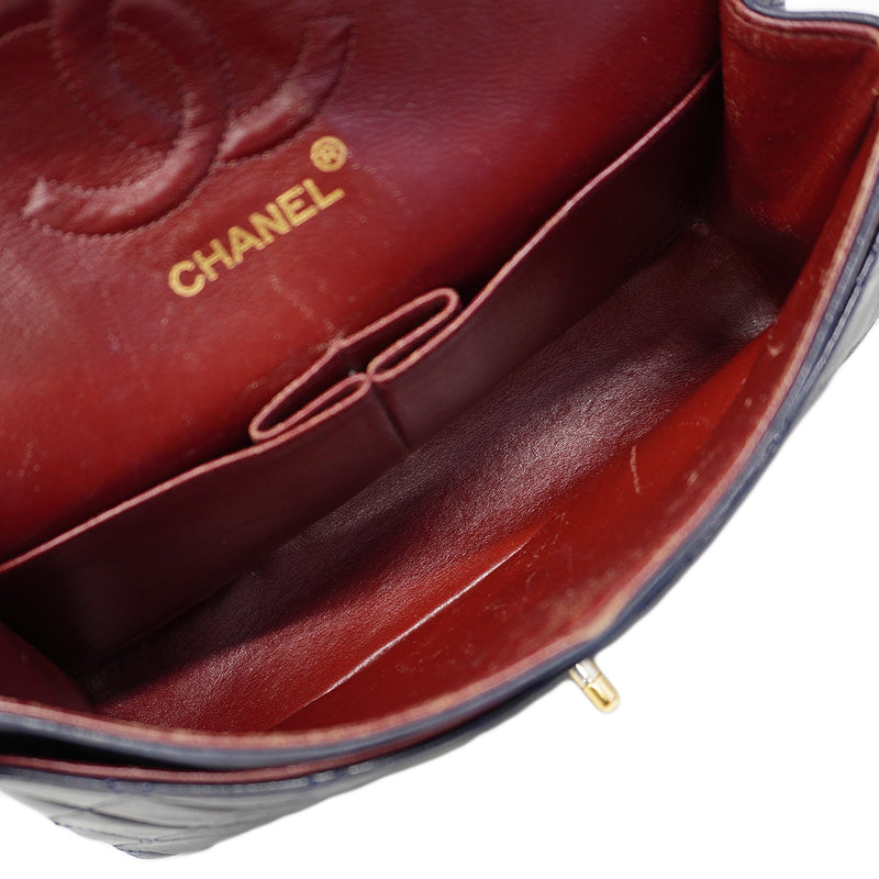【6fb3220】シャネル ショルダーバッグ マトラッセ Wフラップ Wチェーン ラムスキン ネイビー ゴールド金具【中古】レディース