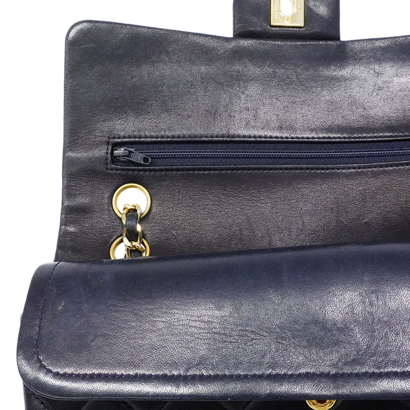 【6fb3220】シャネル ショルダーバッグ マトラッセ Wフラップ Wチェーン ラムスキン ネイビー ゴールド金具【中古】レディース