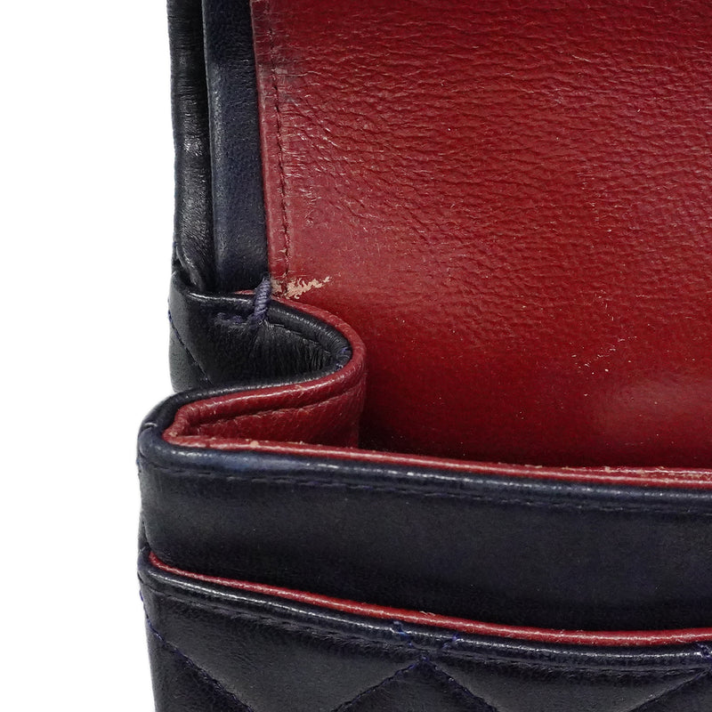 【6fb3220】シャネル ショルダーバッグ マトラッセ Wフラップ Wチェーン ラムスキン ネイビー ゴールド金具【中古】レディース