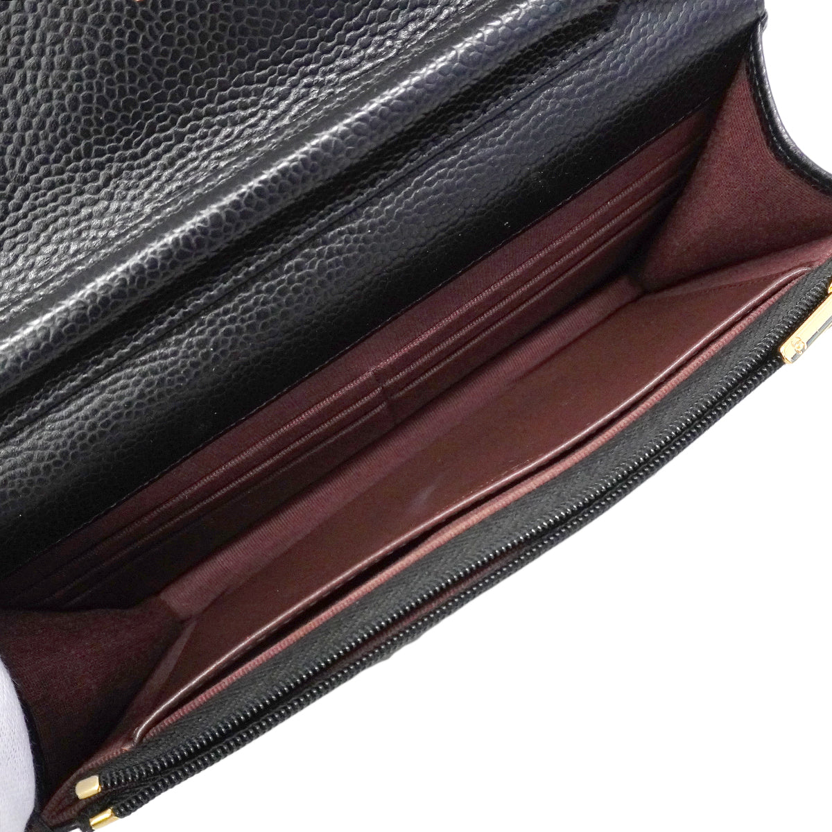 【6fb3221】シャネル ショルダーウォレット マトラッセ チェーンショルダー キャビアスキン ブラック ゴールド金具【中古】レディース
