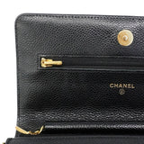 【6fb3221】シャネル ショルダーウォレット マトラッセ チェーンショルダー キャビアスキン ブラック ゴールド金具【中古】レディース