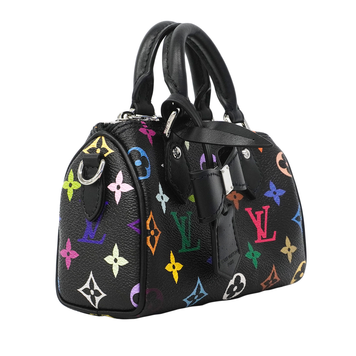 【6fb3224】ルイヴィトン ハンドバッグ モノグラム・マルチカラー LV×TM ナノスピーディ M13406 ブラック 2wayバッグ【中古】レディース