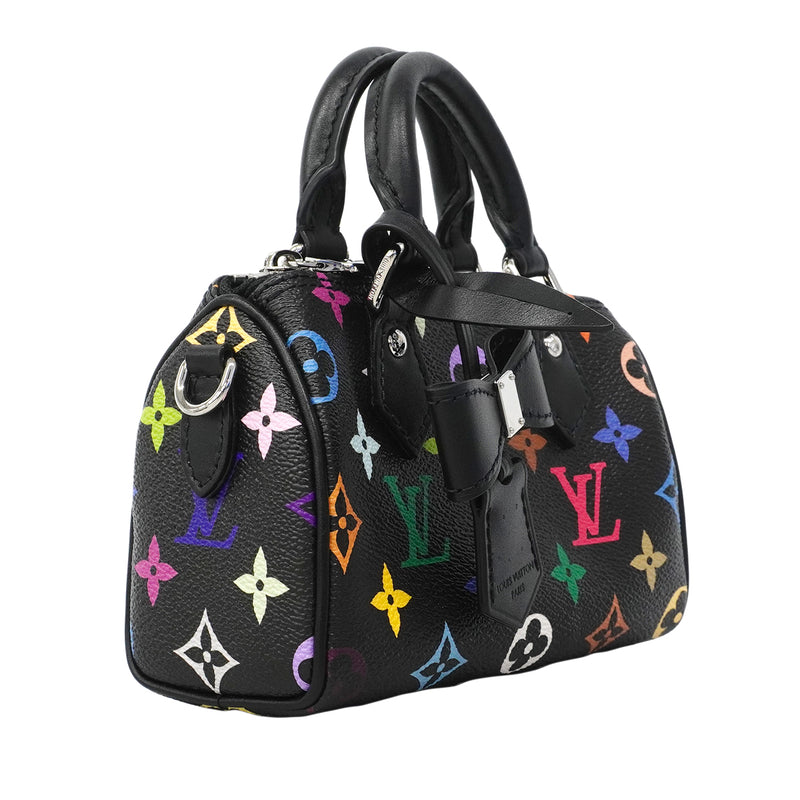 【6fb3224】ルイヴィトン ハンドバッグ モノグラム・マルチカラー LV×TM ナノスピーディ M13406 ブラック 2wayバッグ【中古】レディース