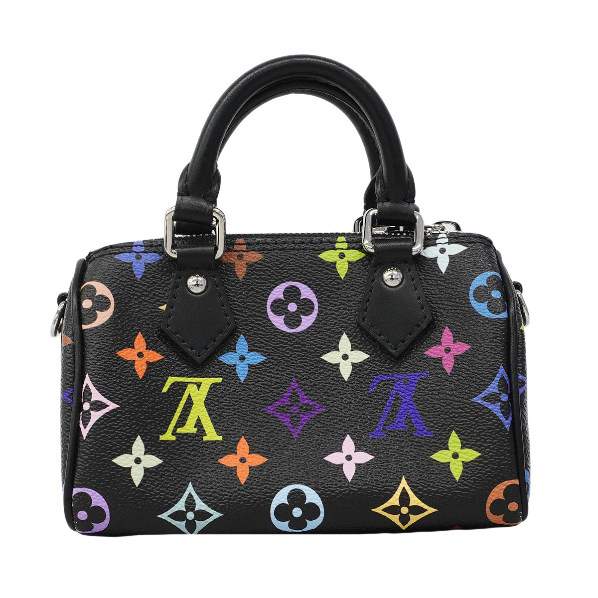 【6fb3224】ルイヴィトン ハンドバッグ モノグラム・マルチカラー LV×TM ナノスピーディ M13406 ブラック 2wayバッグ【中古】レディース