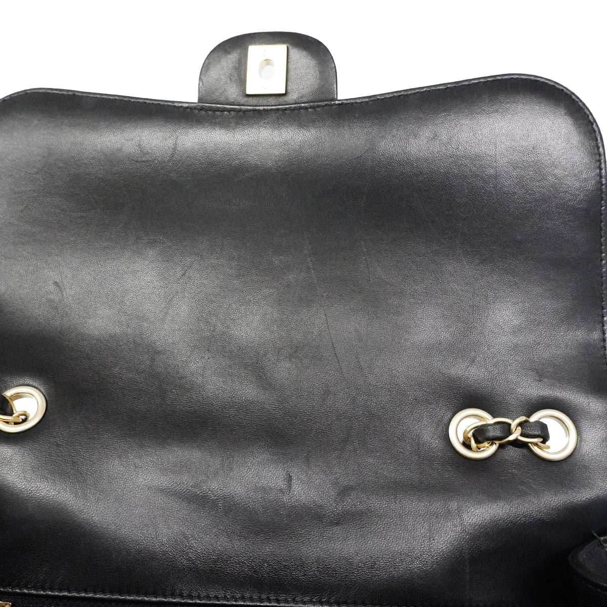 【6fc3225】シャネル ショルダーバッグ デカマトラッセ Wチェーン ラムスキン ブラック シャンパンゴールド金具【中古】レディース