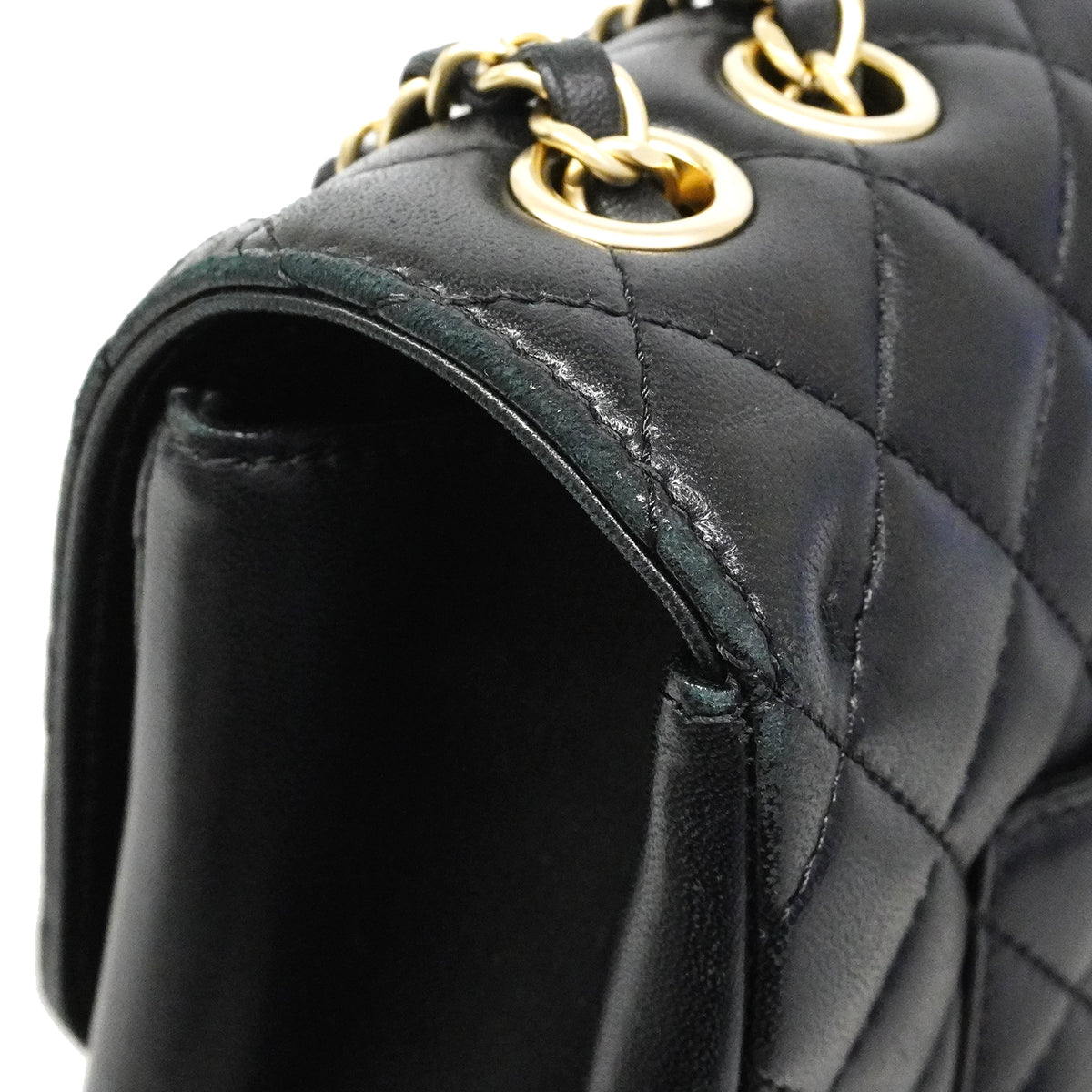 【6fc3225】シャネル ショルダーバッグ デカマトラッセ Wチェーン ラムスキン ブラック シャンパンゴールド金具【中古】レディース