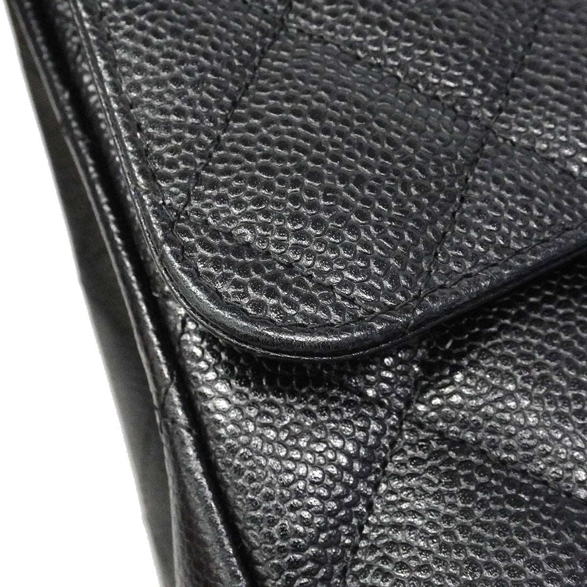 【6fc3246】シャネル ショルダーバッグ デカマトラッセ Wフラップ Wチェーン キャビアスキン ブラック シルバー金具【中古】レディース