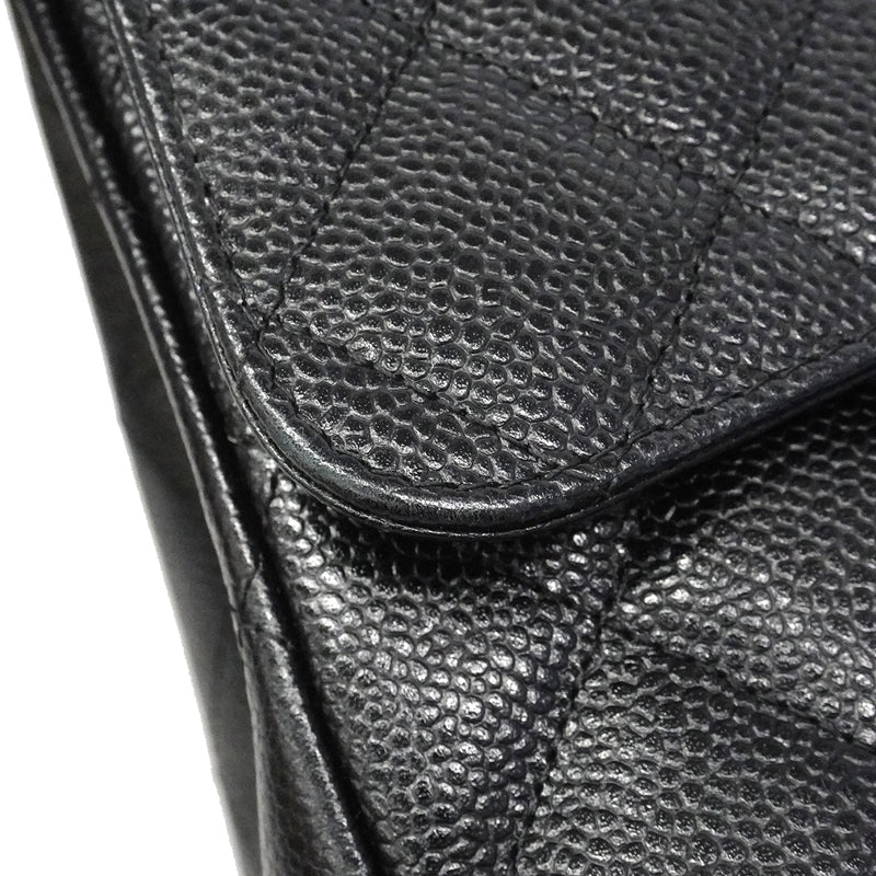 【6fc3246】シャネル ショルダーバッグ デカマトラッセ Wフラップ Wチェーン キャビアスキン ブラック シルバー金具【中古】レディース