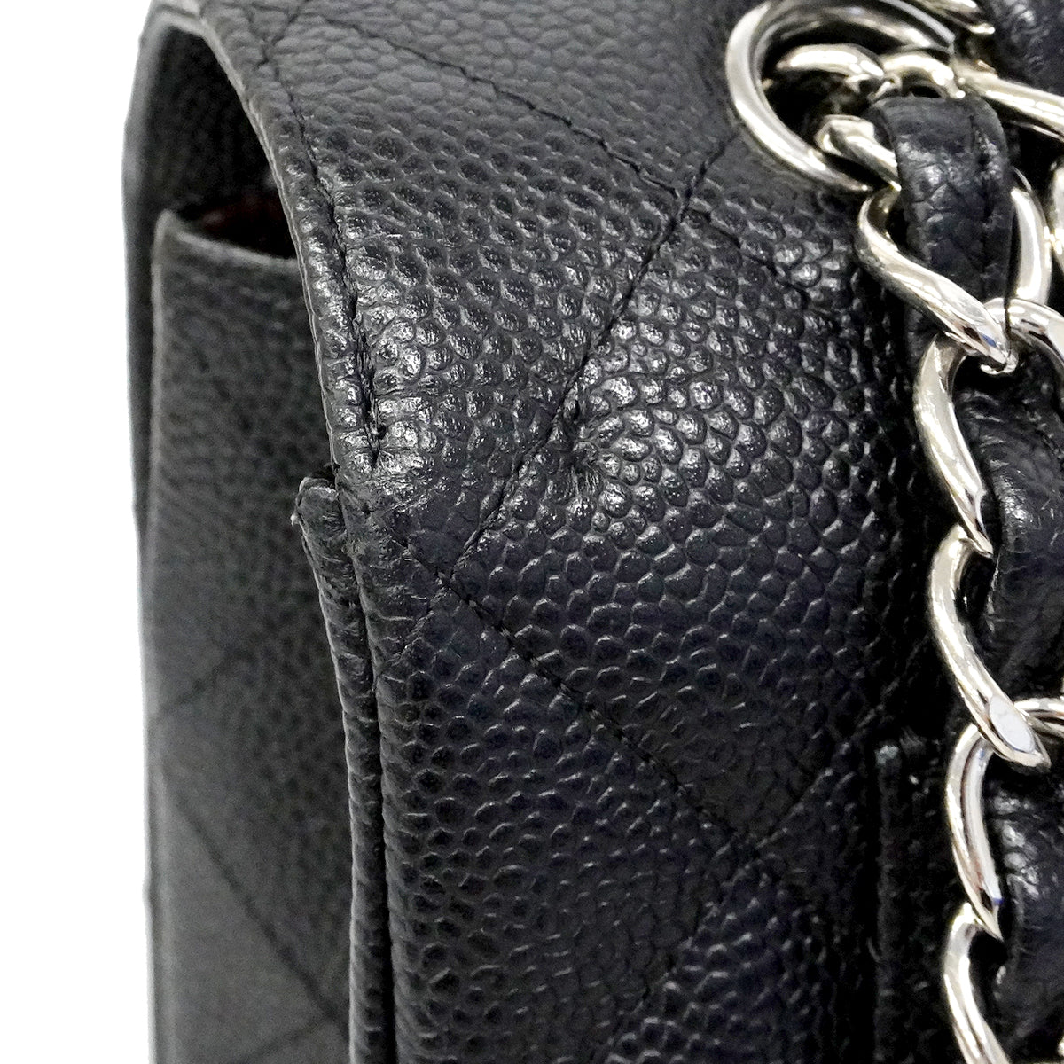 【6fc3246】シャネル ショルダーバッグ デカマトラッセ Wフラップ Wチェーン キャビアスキン ブラック シルバー金具【中古】レディース