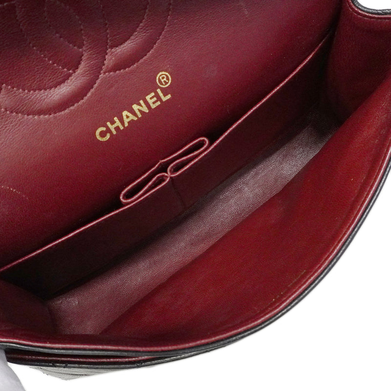 【6fc3249】シャネル ショルダーバッグ マトラッセ Wフラップ Wチェーン ラムスキン ブラック ゴールド金具【中古】レディース