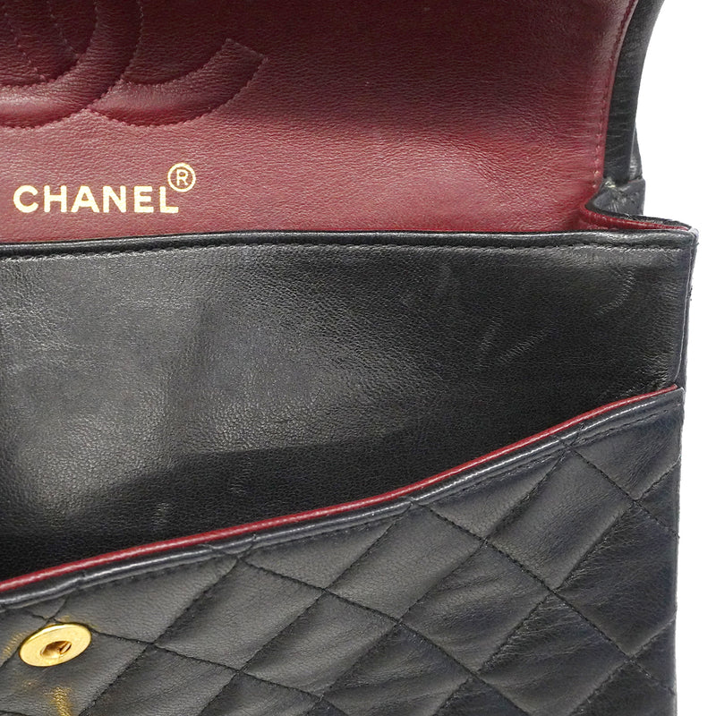 【6fc3249】シャネル ショルダーバッグ マトラッセ Wフラップ Wチェーン ラムスキン ブラック ゴールド金具【中古】レディース