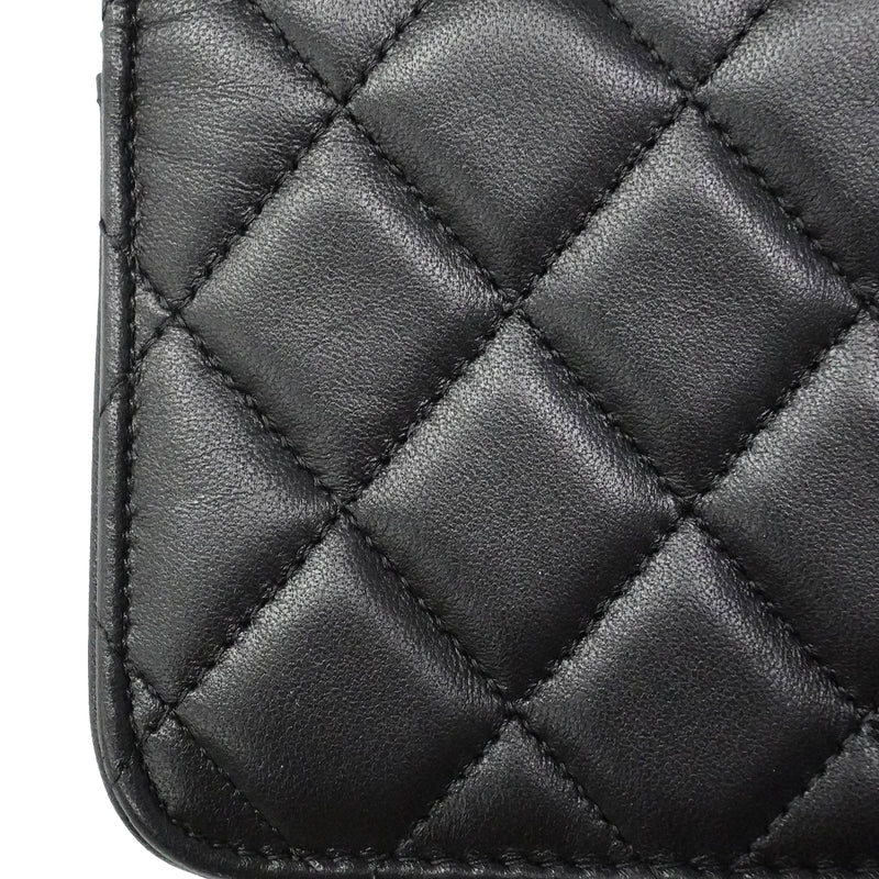 【6fc3250】シャネル フォンケース マトラッセ チェーンショルダー ラムスキン ブラック シャンパンゴールド金具 2wayバッグ【中古】レディース