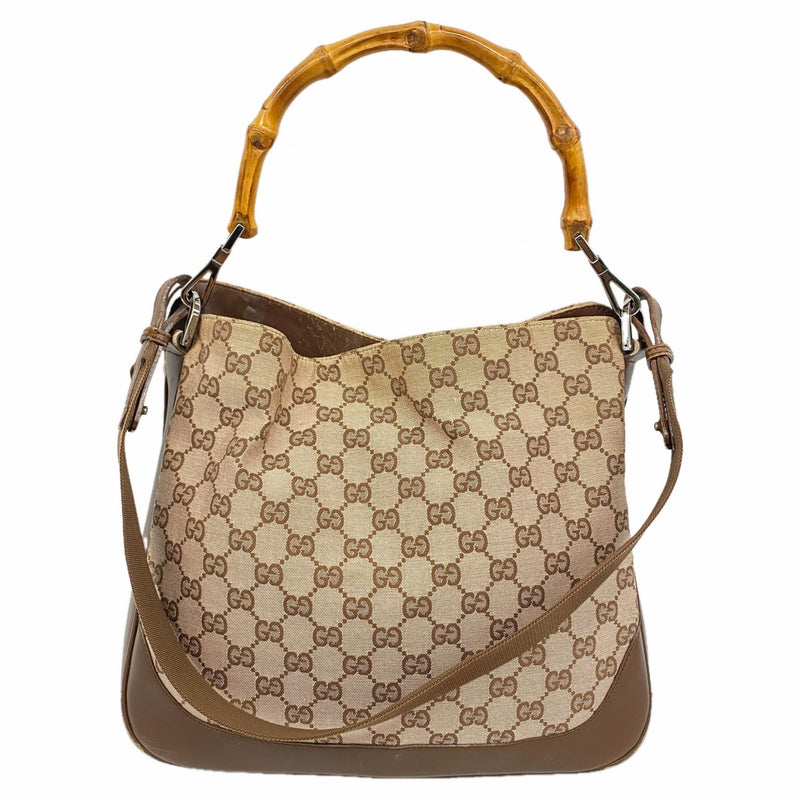 【6fc3254-k】グッチ ハンドバッグ バンブー 001 4095 キャンバス ブラウン シルバー金具 2wayバッグ【中古】レディース