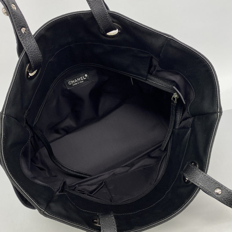【6fc3255-k】シャネル トートバッグ パリビアリッツ キャンバス ブラック シルバー金具【中古】レディース