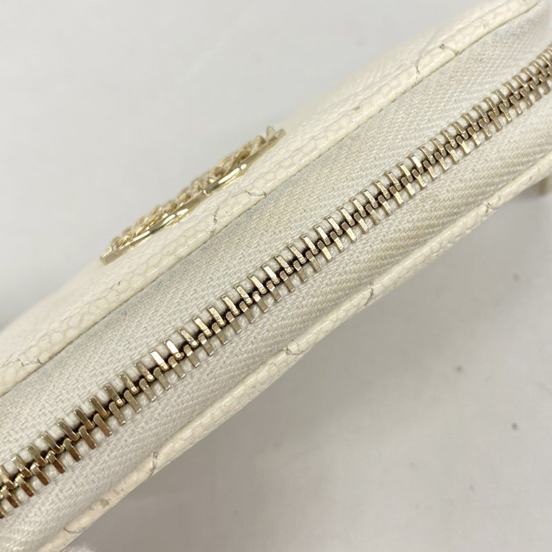 【6fc3292-k】シャネル コインケース マトラッセ キャビアスキン ホワイト シャンパンゴールド金具【中古】レディース