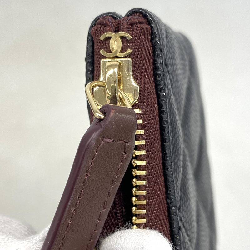 【6fc3339-k】シャネル コインケース マトラッセ キャビアスキン ブラック ゴールド金具【中古】レディース