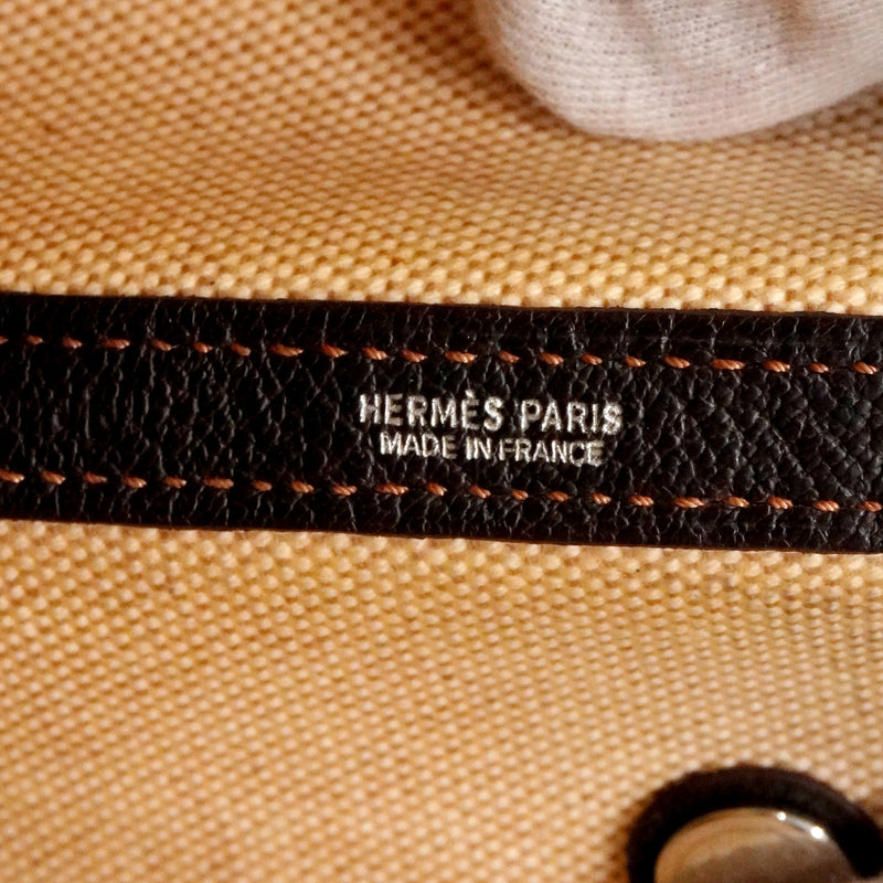 【6fc3390】エルメス トートバッグ ガーデンパーティ トワルアッシュ ブラウン シルバー金具 □J刻印【中古】レディース