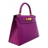 【6fc3420-e-g】エルメス ハンドバッグ ケリー28 ヴォーエプソン アネモネ ゴールド金具 D刻印 2wayバッグ【中古】レディース