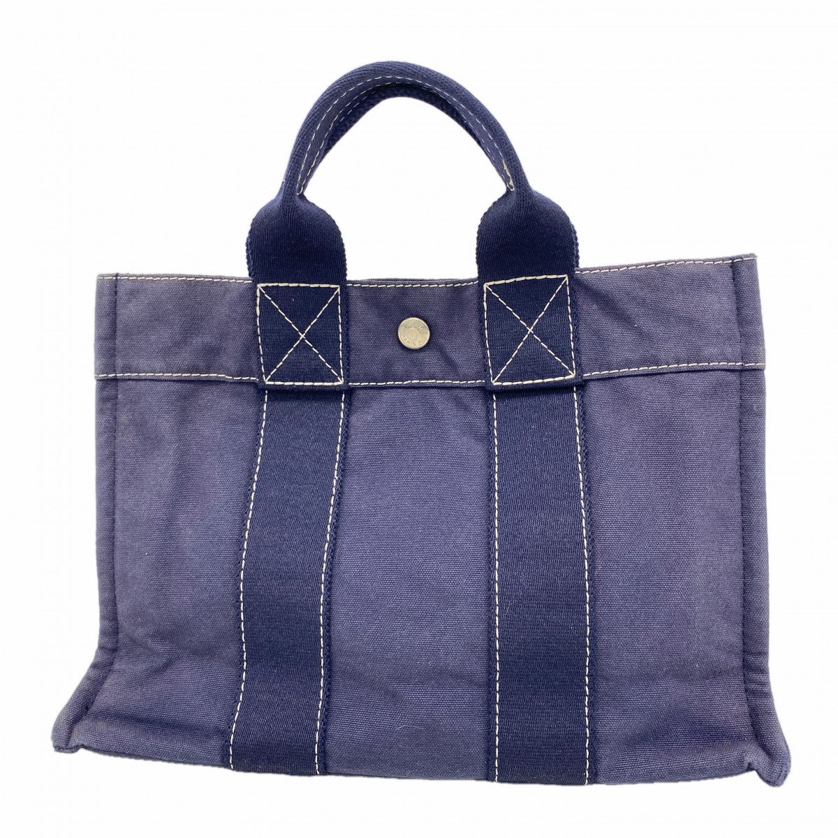 【6fc3466】エルメス トートバッグ ドーヴィルPM キャンバス ネイビー シルバー金具【中古】レディース