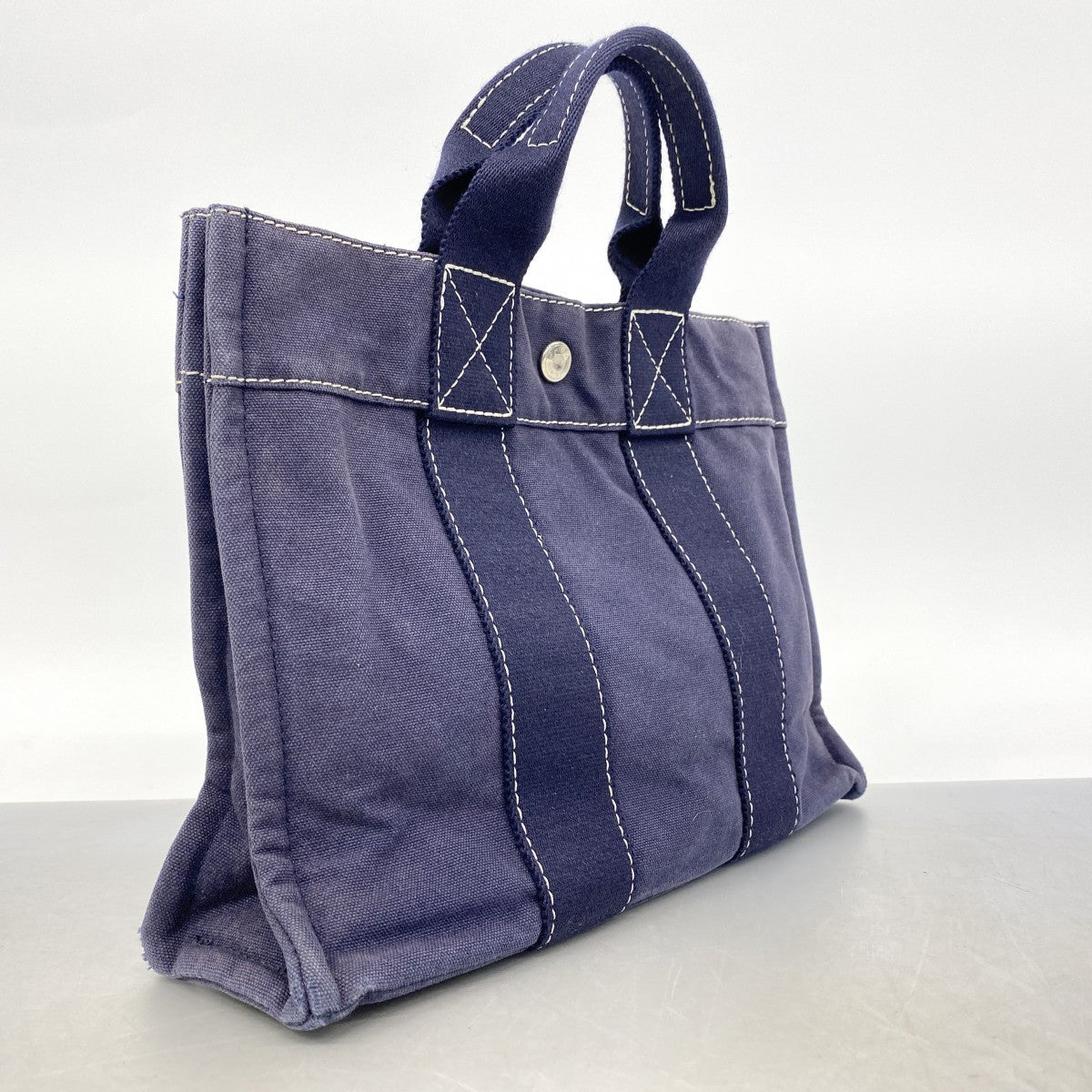 【6fc3466】エルメス トートバッグ ドーヴィルPM キャンバス ネイビー シルバー金具【中古】レディース