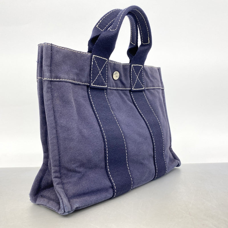 【6fc3466】エルメス トートバッグ ドーヴィルPM キャンバス ネイビー シルバー金具【中古】レディース