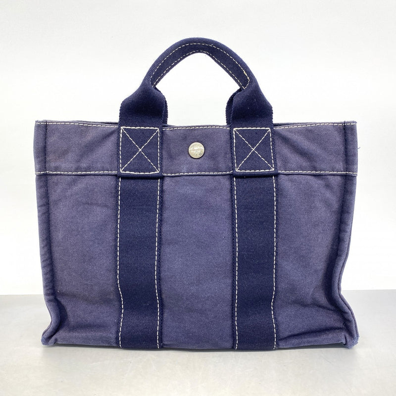 【6fc3466】エルメス トートバッグ ドーヴィルPM キャンバス ネイビー シルバー金具【中古】レディース