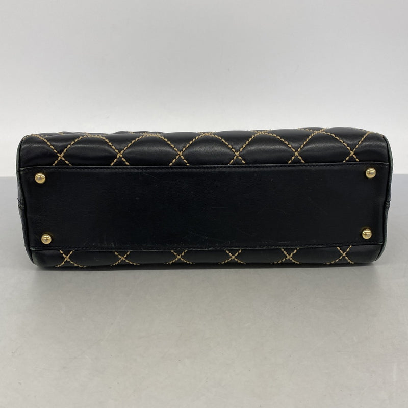 【6fc3476】シャネル ハンドバッグ ワイルドステッチ ラムスキン ブラック ゴールド金具【中古】レディース