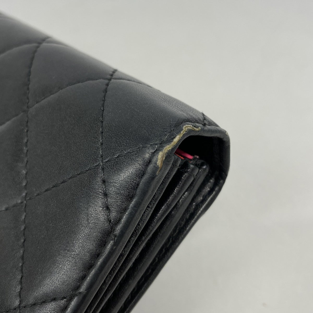 【6fc3486】シャネル 長財布 カンボン ラムスキン ブラック シルバー金具【中古】レディース