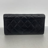 【6fc3486】シャネル 長財布 カンボン ラムスキン ブラック シルバー金具【中古】レディース