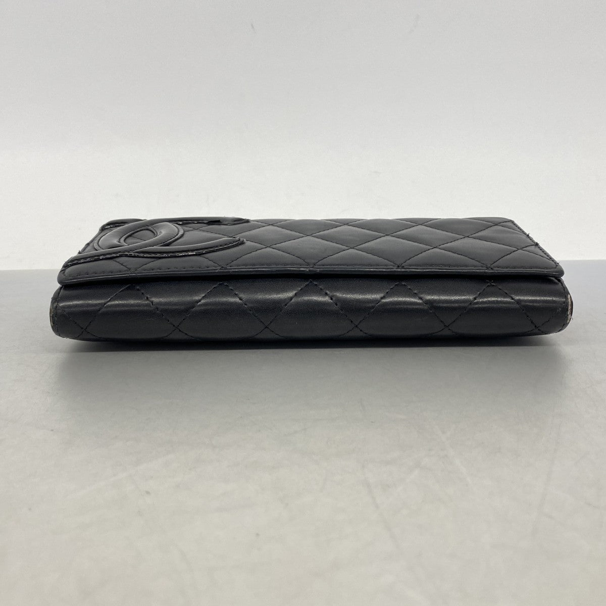 【6fc3486】シャネル 長財布 カンボン ラムスキン ブラック シルバー金具【中古】レディース