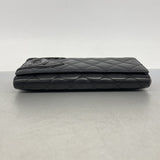 【6fc3486】シャネル 長財布 カンボン ラムスキン ブラック シルバー金具【中古】レディース