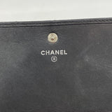 【6fc3486】シャネル 長財布 カンボン ラムスキン ブラック シルバー金具【中古】レディース