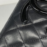 【6fc3486】シャネル 長財布 カンボン ラムスキン ブラック シルバー金具【中古】レディース