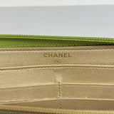 【6fc3487】シャネル 長財布 カメリア ラムスキン グリーン シャンパンゴールド金具【中古】レディース
